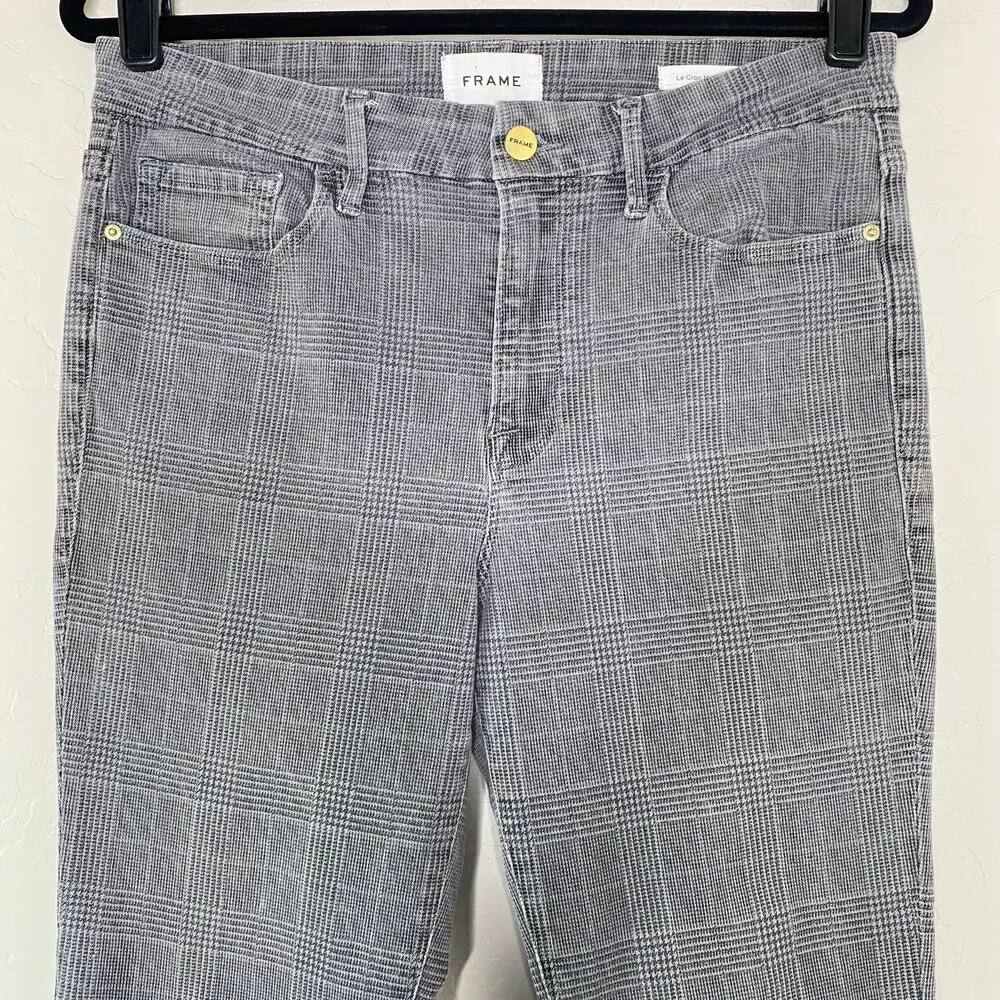FRAME Le Crop Mini Boot Washed Gray Plaid Check Cropped Bootcut Jeans 30 - Picture 2 of 11